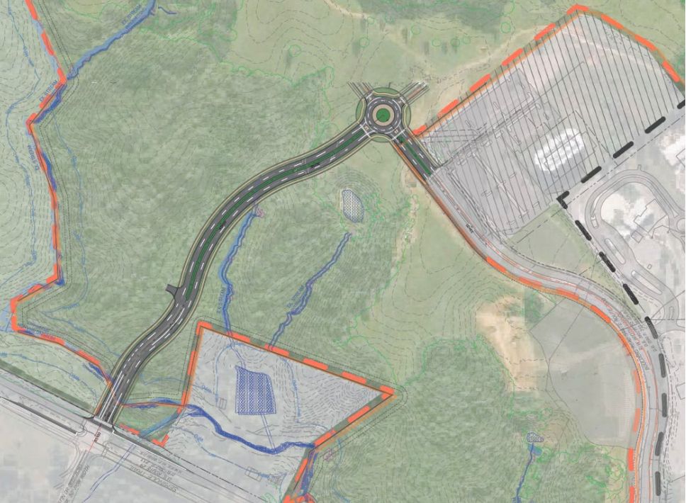A conceptual sketch for the proposed 2,300 foot long extension of Boulders Road